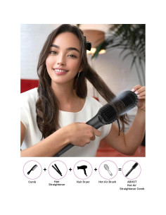 Cepillo Alisador de Cabello ABVOT Negro, Doble Voltaje, 29.27 cm 2