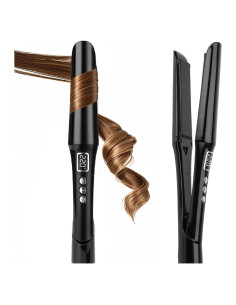 Plancha y Rizador 2 en 1 PRITECH, Cerámica y Titanio, Negro