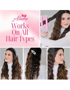 Rizador de Cabello Alure 3 Barriles Cerámica 1" LCD Blanco/Rosa 2