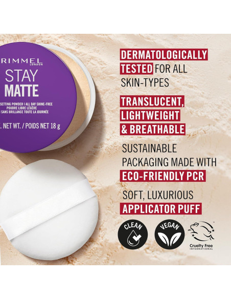 Rimmel Stay Matte Polvo Suelto 001 Transparente 17.86g Vegano