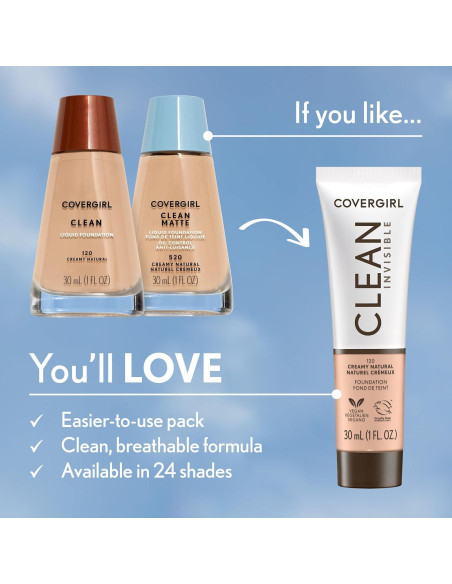 Base Invisible Limpia Covergirl 28.35ml Vegana Natural Cremoso