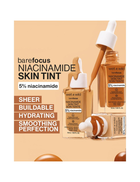 Base Tinte Piel Wet n Wild Bare Focus 5% Niacinamida Claro