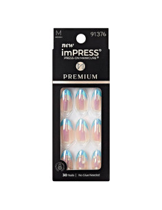Uñas Postizas KISS imPRESS Premium Azul Almendrada 30 Uñas