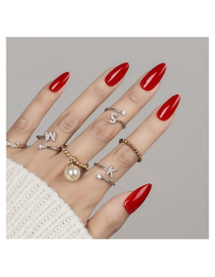 30 Uñas Postizas Rojas Almendra CloudTrip - Reutilizables