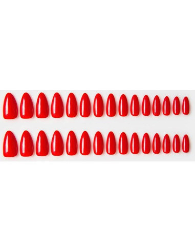 30 Uñas Postizas Rojas Almendra CloudTrip - Reutilizables