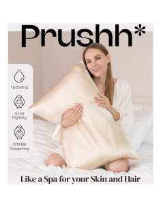 Funda de Almohada de Seda Prushh Queen 100% Morera Oro Champán 2