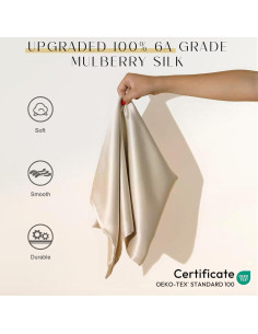 Funda de Almohada de Seda ZIMASILK 100% Pura 50.8x66cm Beige 2