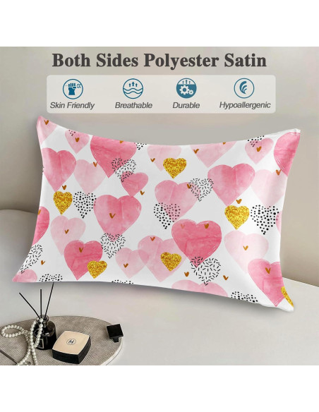 Funda de Almohada King JKJNLHJE Imitación Seda Corazones Rosados
