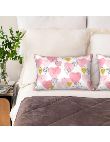 Funda de Almohada King JKJNLHJE Imitación Seda Corazones Rosados