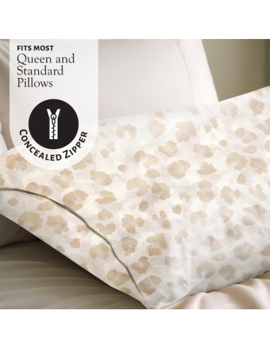 Juego de Funda de Almohada de Seda Morera Queen Leopardo