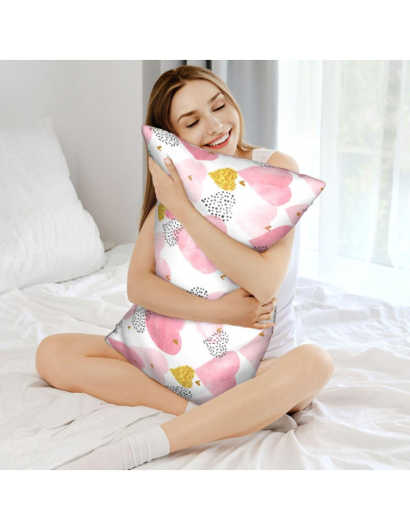 Funda de Almohada King JKJNLHJE Imitación Seda Corazones Rosados