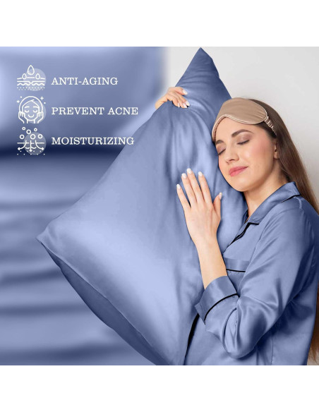 Funda de Almohada de Seda Veaken King Azul Ceniza 100% Morera Funda de Almohada de Seda Veaken King Azul Ceniza 100% Morera