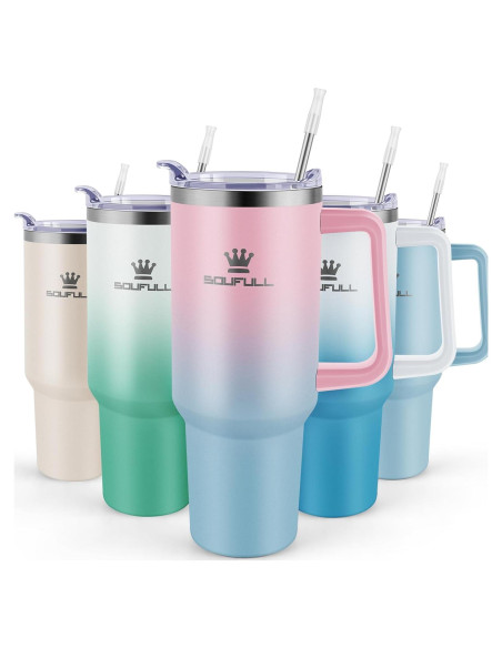 Taza de 40 oz Soufull con tapa a prueba de fugas y sorbete