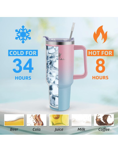 Taza de 40 oz Soufull con tapa a prueba de fugas y sorbete