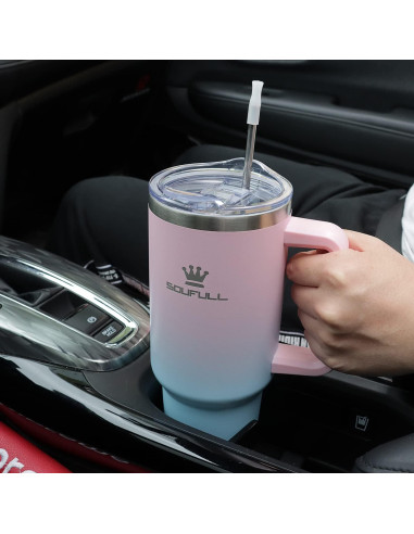 Taza de 40 oz Soufull con tapa a prueba de fugas y sorbete