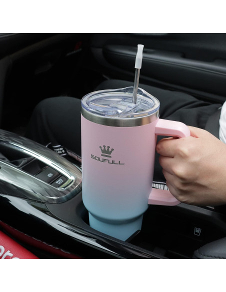 Taza de 40 oz Soufull con tapa a prueba de fugas y sorbete