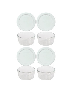 Conjunto de Tazones de Vidrio Pyrex 7202 con Tapas Blancas 1 Taza