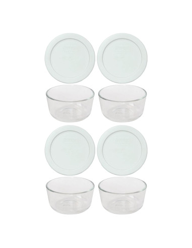 Conjunto de Tazones de Vidrio Pyrex 7202 con Tapas Blancas 1 Taza
