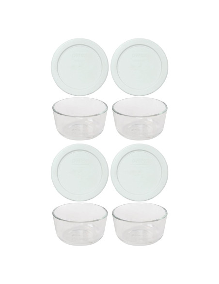 Conjunto de Tazones de Vidrio Pyrex 7202 con Tapas Blancas 1 Taza