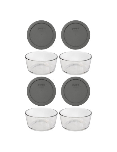 Juego de 4 Tazones de Vidrio Pyrex 7201 con Tapas Gris Puddle