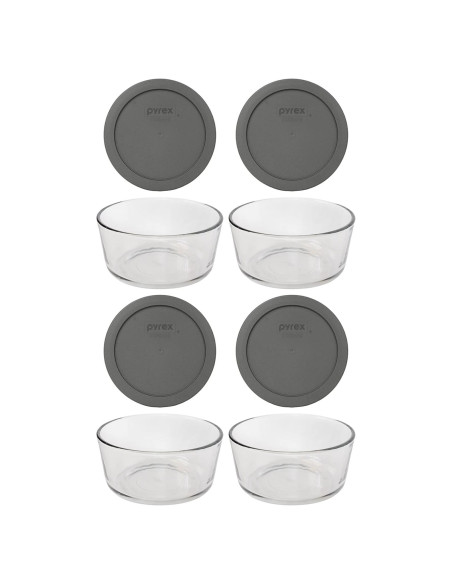 Juego de 4 Tazones de Vidrio Pyrex 7201 con Tapas Gris Puddle