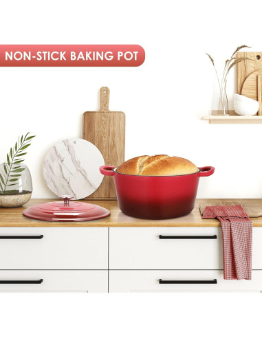 Olla de Hierro Fundido Enameled LIFERUN 6 Qt Roja Apta Horno