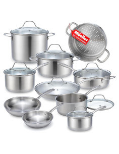 Juego de Ollas y Sartenes Mueller 17 Piezas Acero Inoxidable