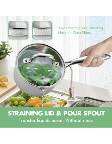 Olla de acero inoxidable Fracoda 3.5 QT con tapa colador