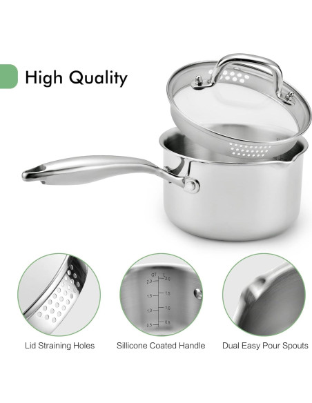 Olla de acero inoxidable Fracoda 3.5 QT con tapa colador Olla de acero inoxidable Fracoda 3.5 QT con tapa colador