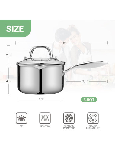 Olla de acero inoxidable Fracoda 3.5 QT con tapa colador