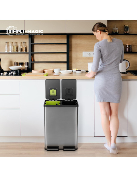 Cubo de Basura Doble Compartimento 60L Simpli-Magic Acero Inoxidable