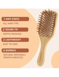 Cepillo de Pelo de Bambú Natural LLmoway Cuadrado Mediano 2