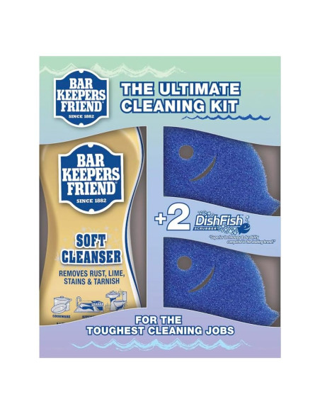 Kit de Limpieza Bar Keepers Friend - Limpiador Suave 770ml + 2 Esponjas DishFish