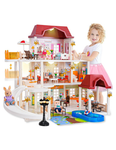 Casa de Muñecas TUZT 3 Pisos con Ascensor y Luces 33x16x43cm