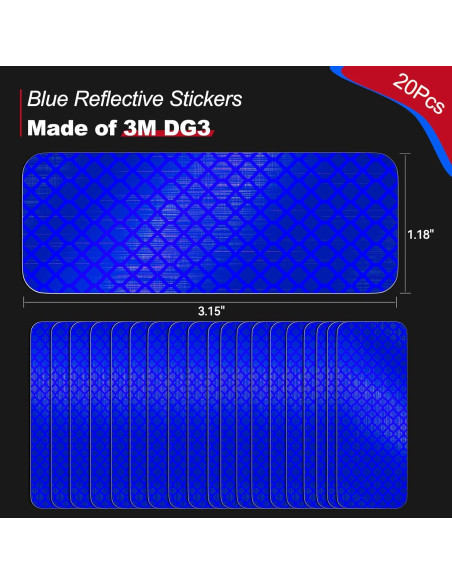 20 Calcomanías Reflectantes 3M DG3 Azul 8x3 cm para Seguridad