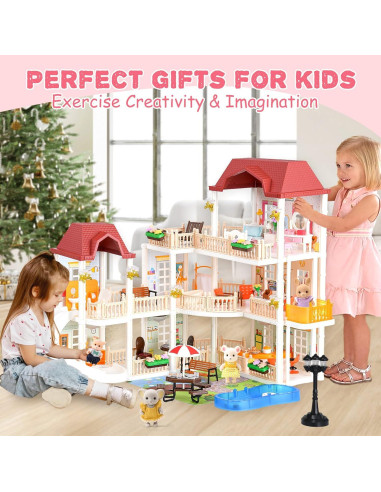 Casa de Muñecas TUZT 3 Pisos con Ascensor y Luces 33x16x43cm