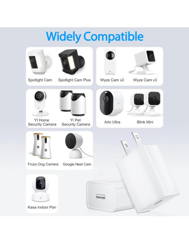Paquete de 2 Cargadores USB 5V 2A para Cámaras de Seguridad
