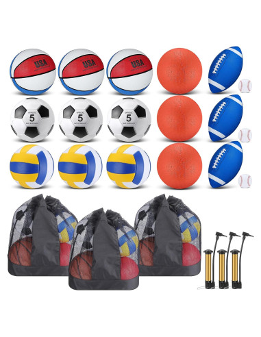 Conjunto de 18 Pelotas Deportivas Leyndo - Fútbol, Baloncesto, Voleibol