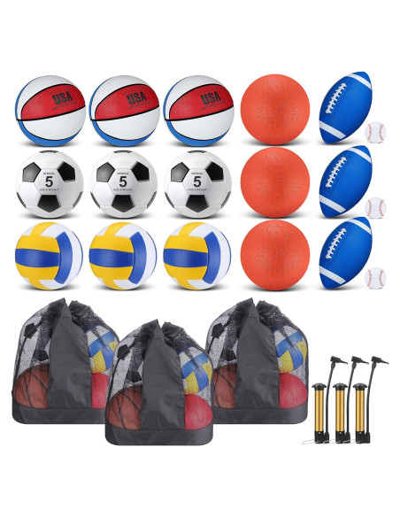 Conjunto de 18 Pelotas Deportivas Leyndo - Fútbol, Baloncesto, Voleibol