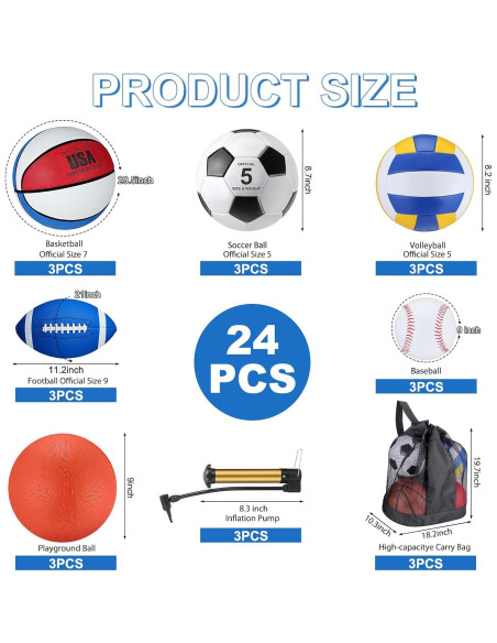 Conjunto de 18 Pelotas Deportivas Leyndo - Fútbol, Baloncesto, Voleibol