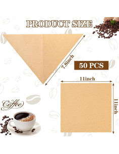 Filtros de café desechables Ninsula 11x11" 50PCS cono 4-7 tazas 2