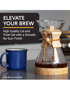 Juego de Tapa y Trivet de Madera IMPRESA para Chemex 6-8 Tazas 2