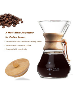 Tapa de Bambú PrimZooty para Cafeteras Chemex 3-10 Tazas 2