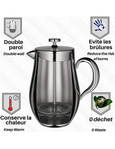 Cafetera Prensa Francesa VeoHome 1L Acero Inoxidable Irrompible 2