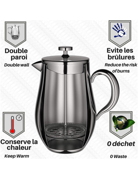 Cafetera Prensa Francesa VeoHome 1L Acero Inoxidable Irrompible