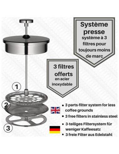 Cafetera Prensa Francesa VeoHome 1L Acero Inoxidable Irrompible