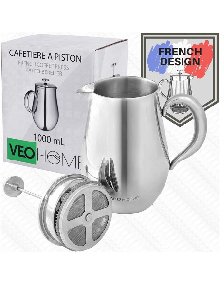 Cafetera Prensa Francesa VeoHome 1L Acero Inoxidable Irrompible