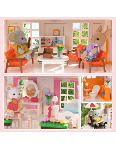 Casa de Muñecas TUZT 3 Pisos con Ascensor y Luces 33x16x43cm