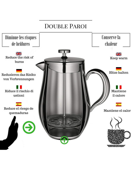 Cafetera Prensa Francesa VeoHome 1L Acero Inoxidable Irrompible