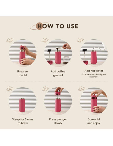 Prensa Francesa de Café Portátil BENFUCHEN 12oz Acero Inoxidable